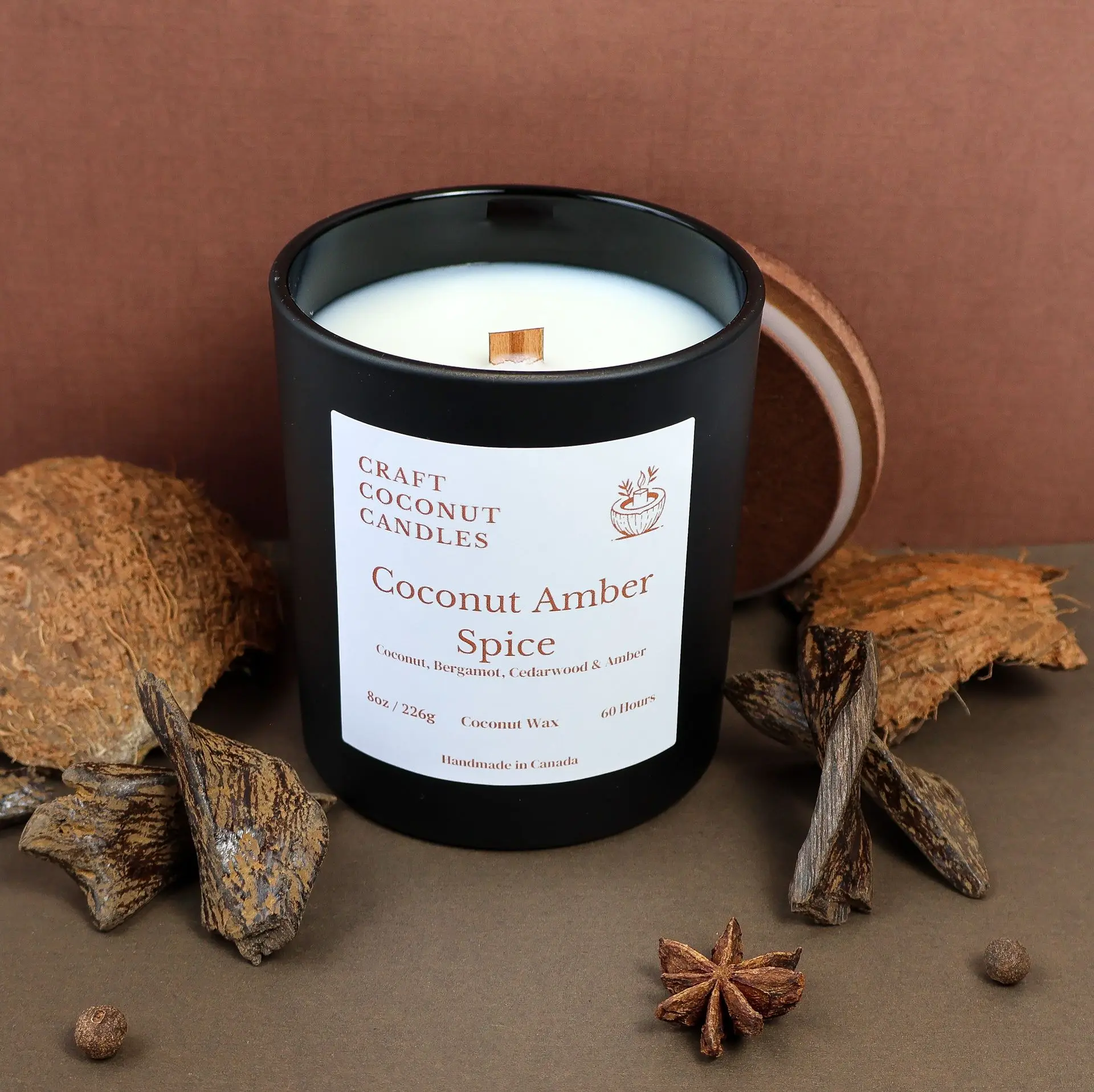 coconut amber spice scented candle
